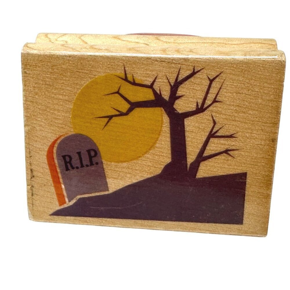 Halloween Tombstone Tree Rubber Stamp Spooky Graveyard Card Making Scrapbooking